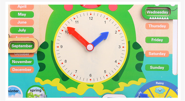 Montessori Wooden Calendar Clock – Educational Weather and Time Cognition Toy for Preschoolers