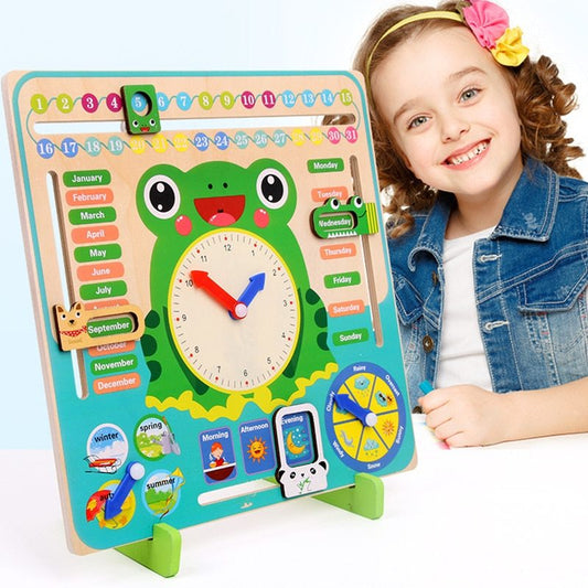 Montessori Wooden Calendar Clock – Educational Weather and Time Cognition Toy for Preschoolers