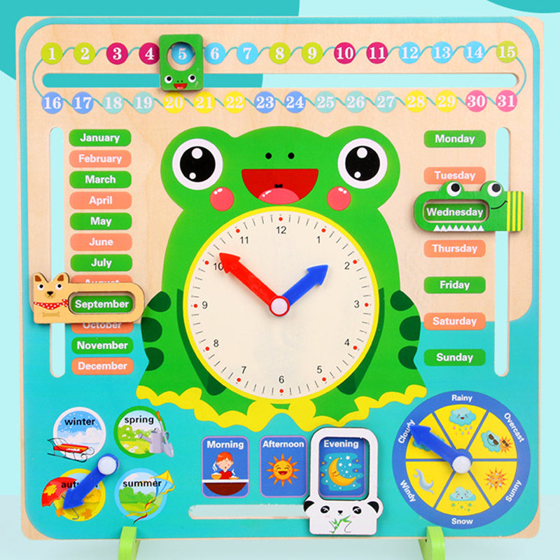 Montessori Wooden Calendar Clock – Educational Weather and Time Cognition Toy for Preschoolers