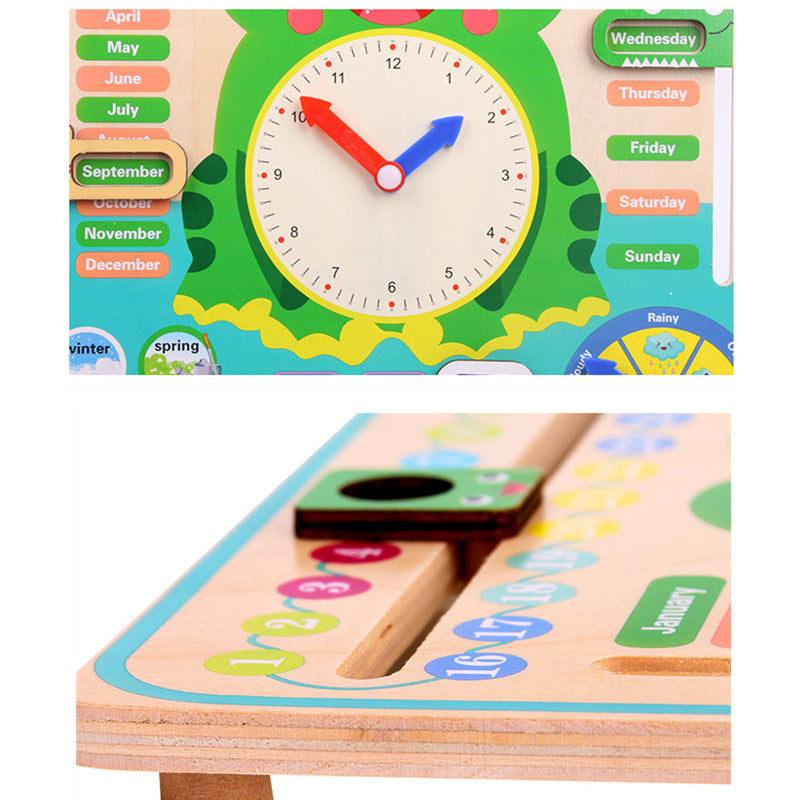 Montessori Wooden Calendar Clock – Educational Weather and Time Cognition Toy for Preschoolers