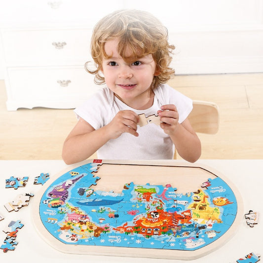 Engaging Wooden World Puzzle for Kids - 80-Piece Educational Map Toy