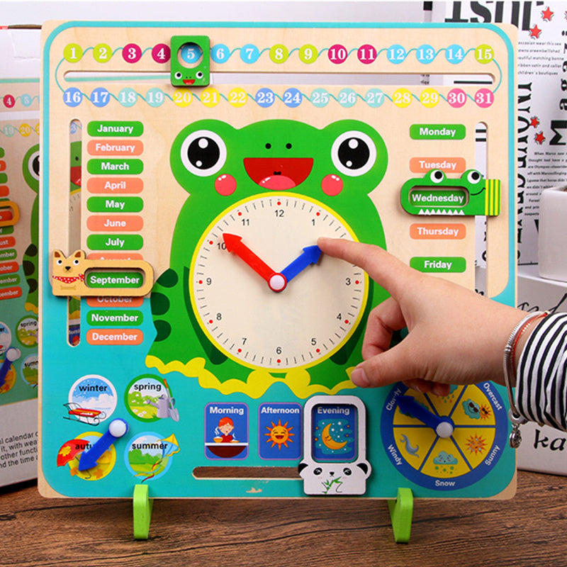 Montessori Wooden Calendar Clock – Educational Weather and Time Cognition Toy for Preschoolers