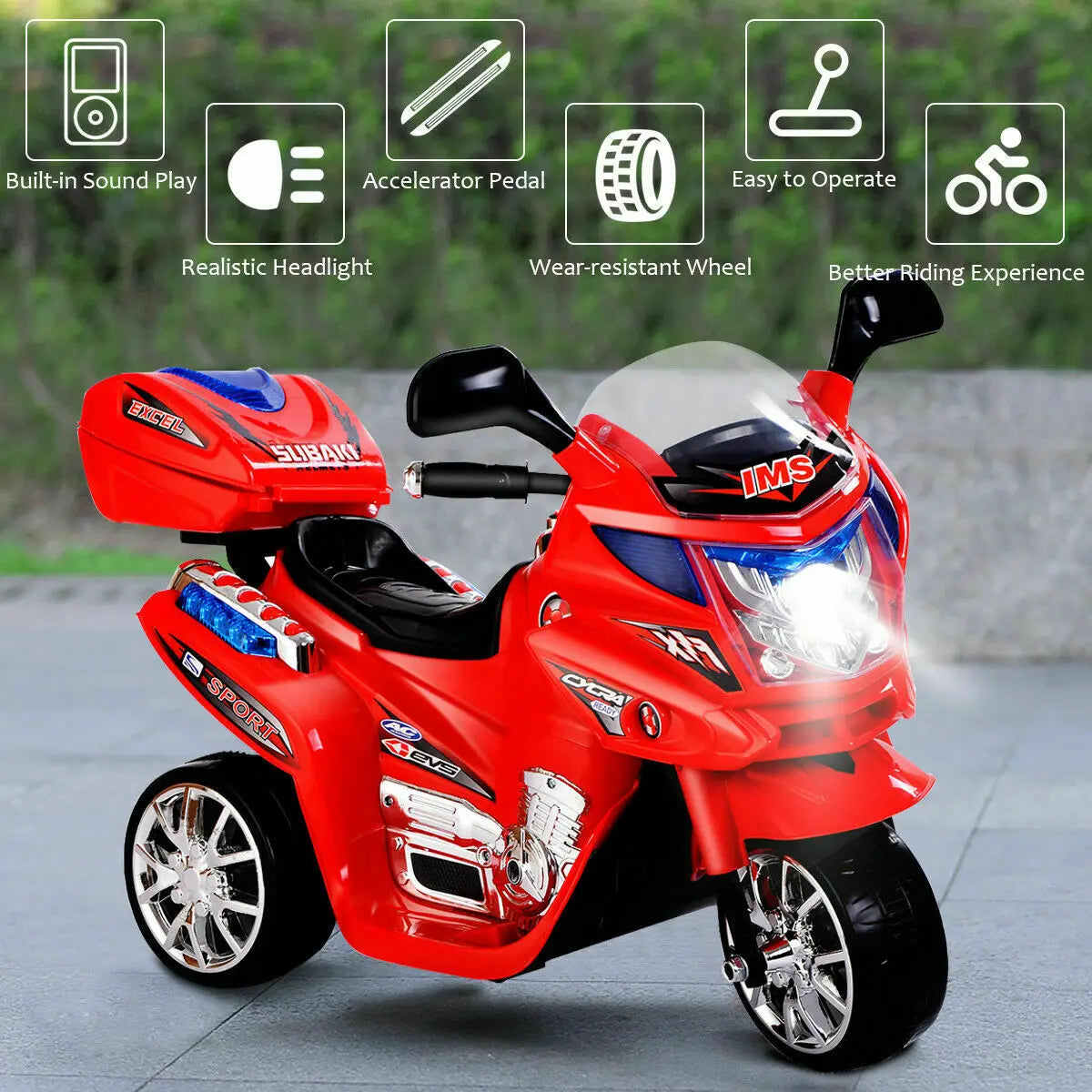 Kids 3-Wheel Ride-On Motorcycle – Battery-Powered Toy Bike, 1.86 MPH