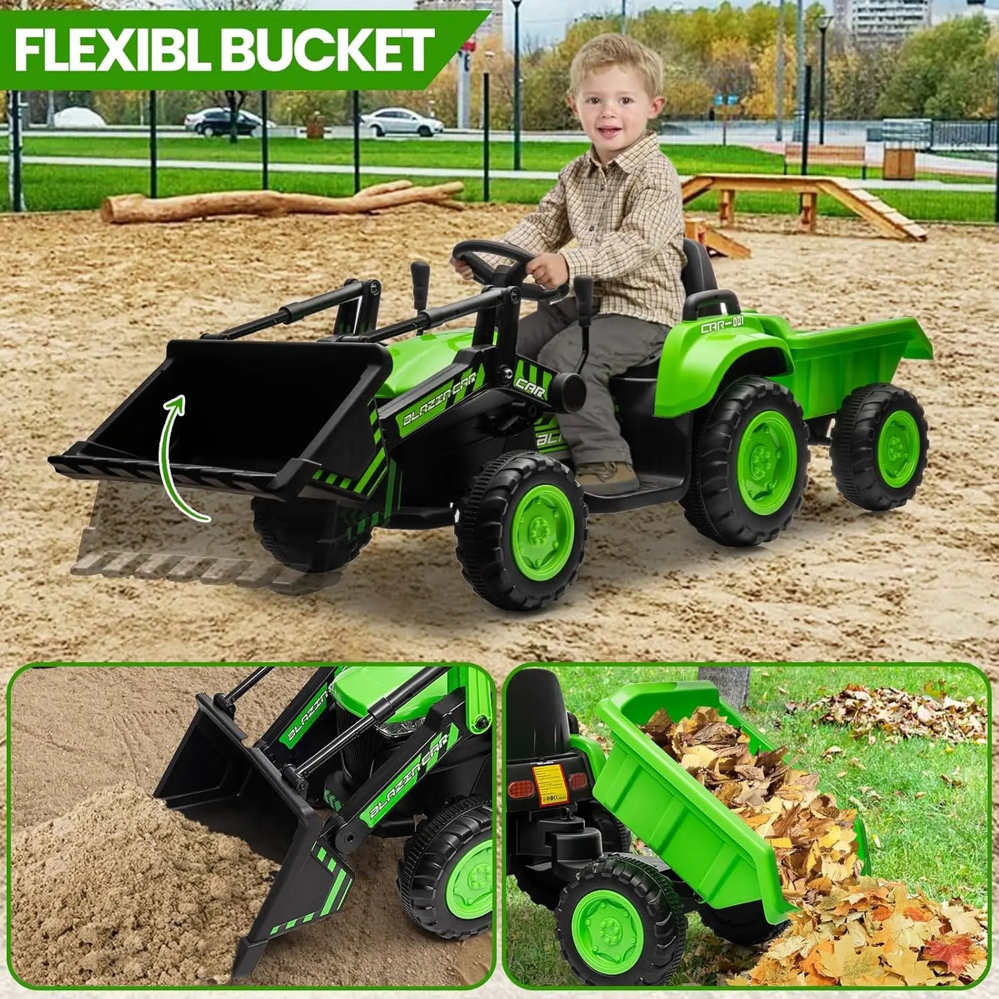 12V Ride-on Tractor for Toddlers with Detachable Trailer – Kids Electric Bulldozer Toy with Remote Control – Perfect for Outdoor Play