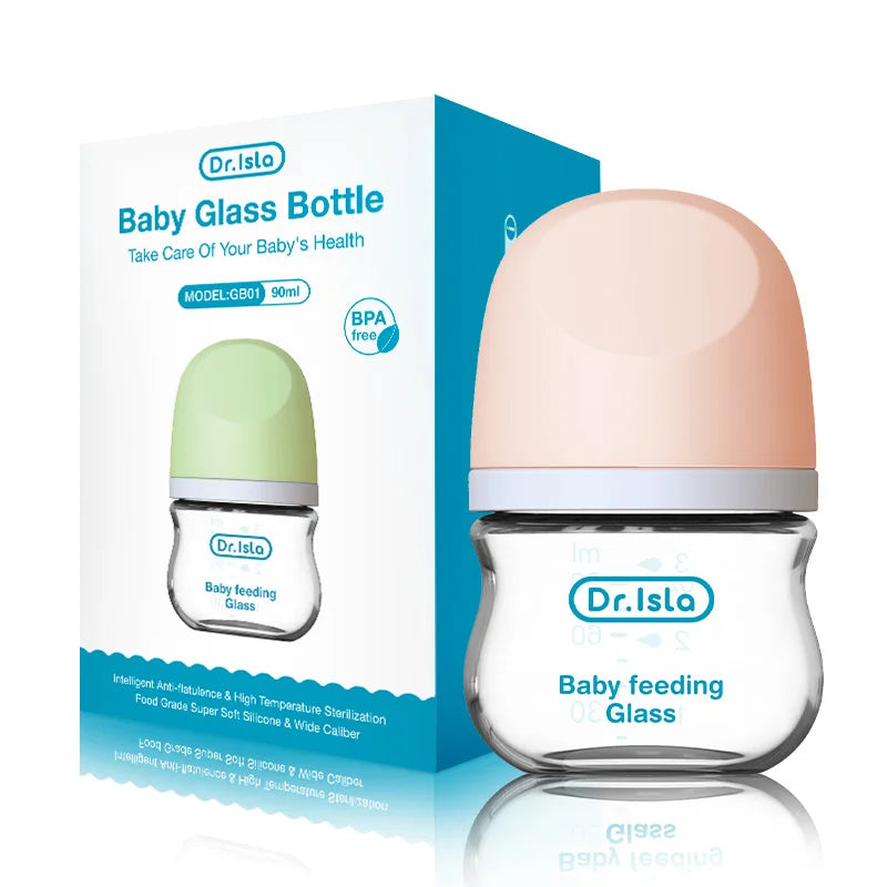 Dr.isla Anti-Choke Baby Glass Bottle – BPA-Free, Anti-Colic Feeding Bottle for Newborns (90/160ML) – Gentle & Safe for Your Little One