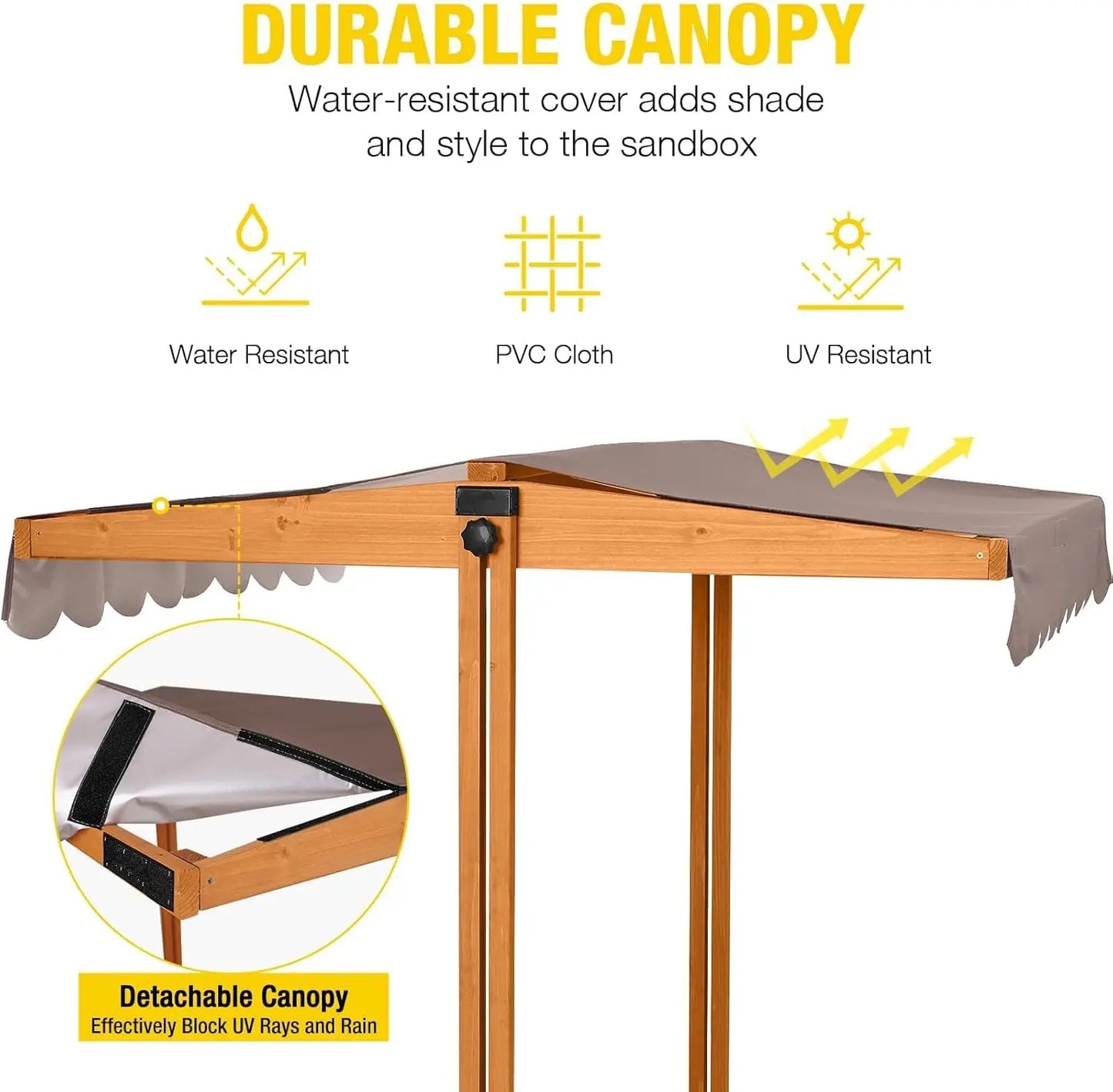 Outdoor Sandbox for Kids with Retractable Roof, Foldable Bench Seats & Cover – Durable Wooden Playset for Active Children