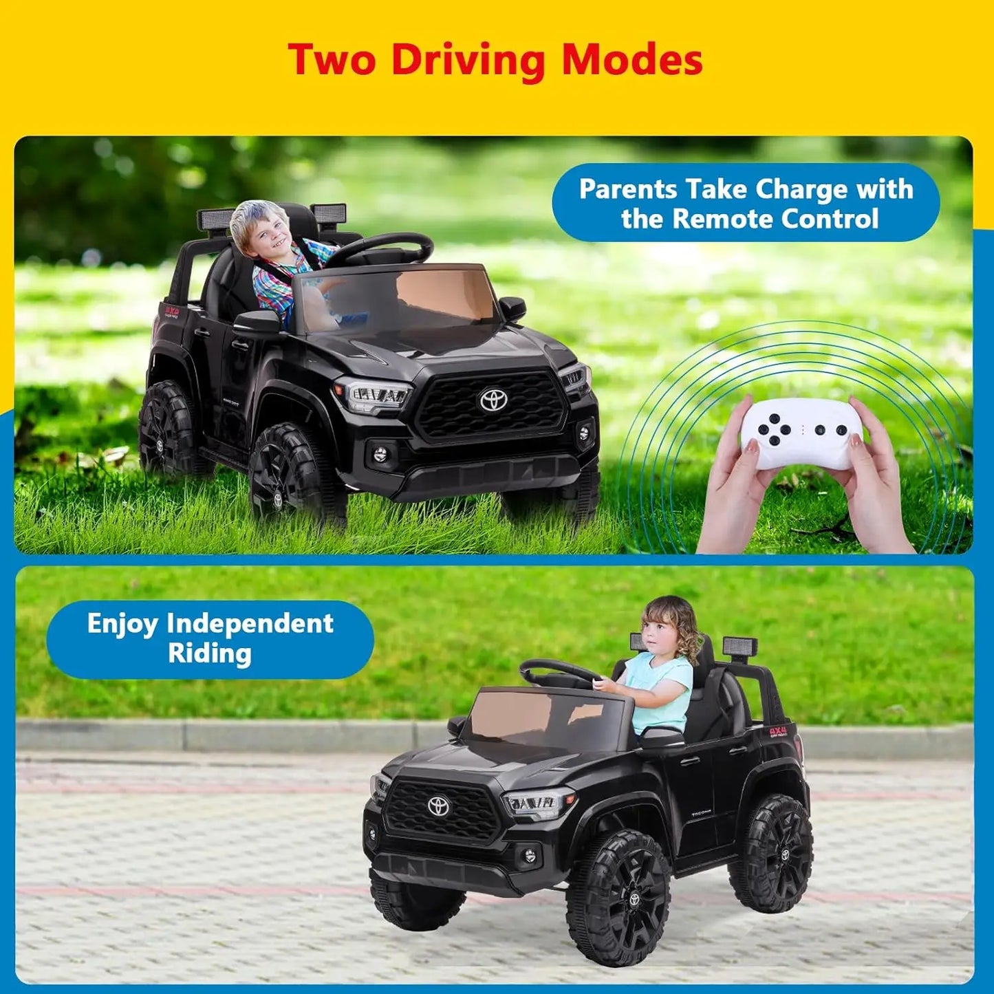 12V Kids Ride-On Truck Electric Vehicle with Remote Control, Safety Belt, LED Lights & 3 Speeds