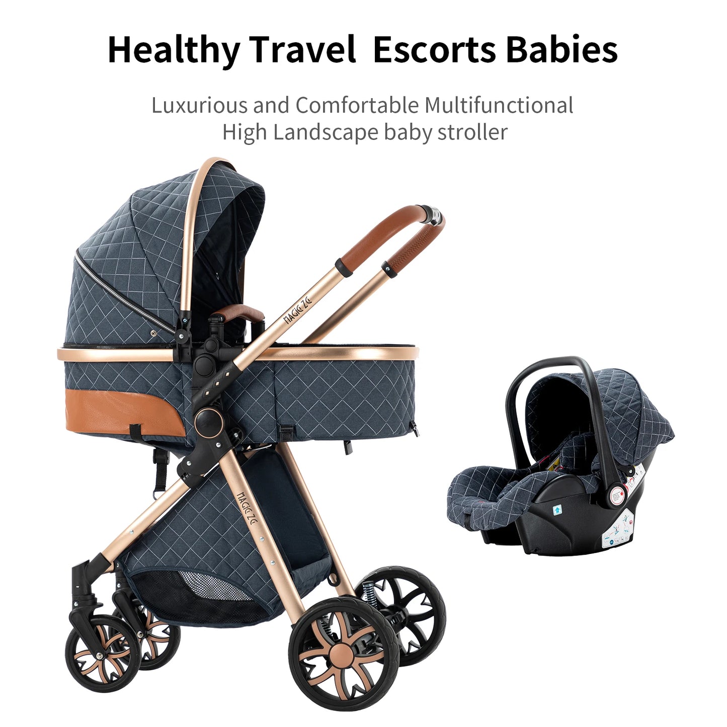 Luxury 3-in-1 Baby Stroller - High Landscape Portable Travel Pram & Pushchair for Newborns