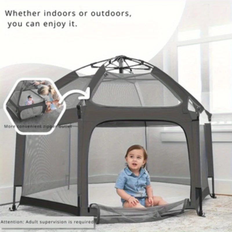 Folding Baby Playhouse Tent with Sunshade & Mesh Panels – Perfect for Family Fun Indoors & Outdoors