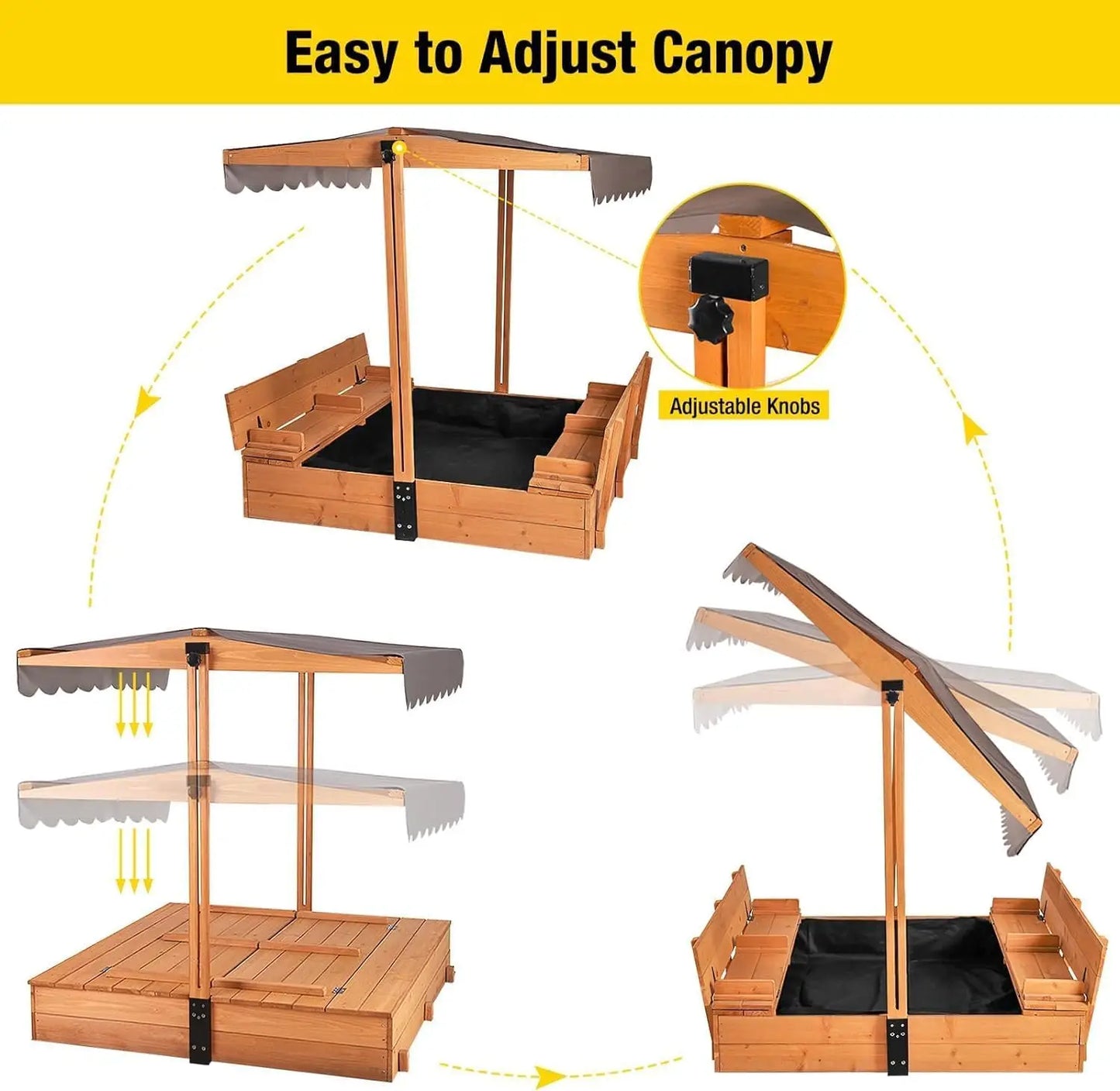 Outdoor Sandbox for Kids with Retractable Roof, Foldable Bench Seats & Cover – Durable Wooden Playset for Active Children