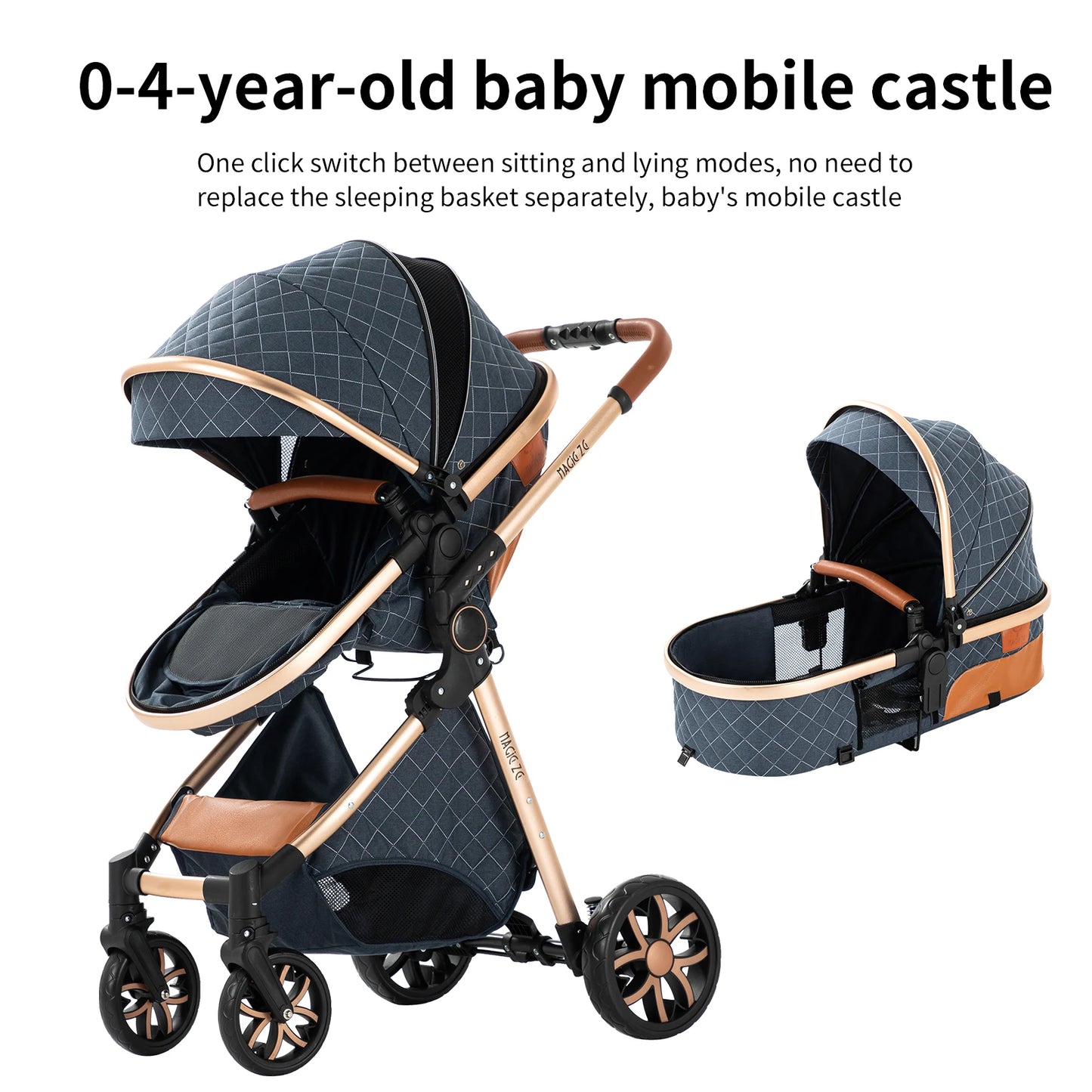 Luxury 3-in-1 Baby Stroller - High Landscape Portable Travel Pram & Pushchair for Newborns