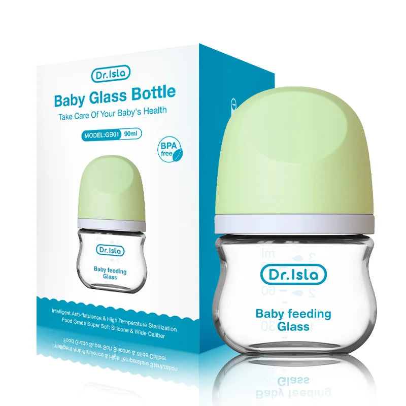 Dr.isla Anti-Choke Baby Glass Bottle – BPA-Free, Anti-Colic Feeding Bottle for Newborns (90/160ML) – Gentle & Safe for Your Little One