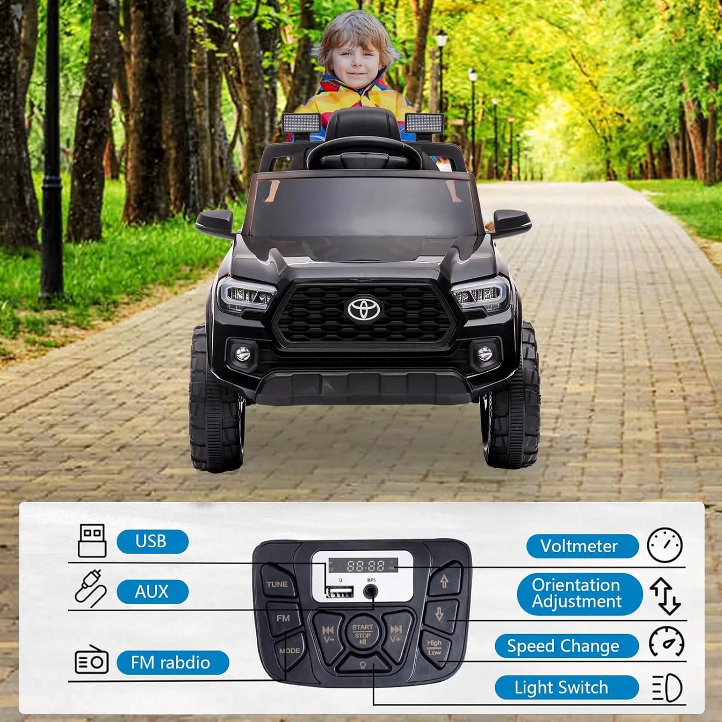 12V Kids Ride-On Truck Electric Vehicle with Remote Control, Safety Belt, LED Lights & 3 Speeds