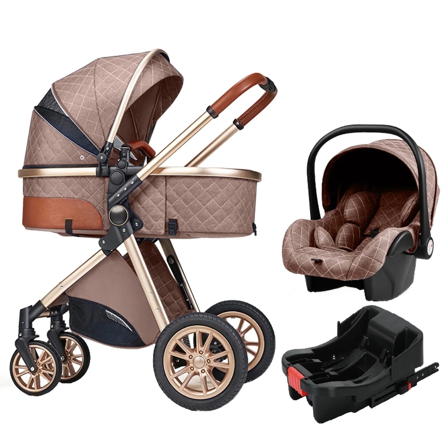 Luxury 3-in-1 Baby Stroller - High Landscape Portable Travel Pram & Pushchair for Newborns