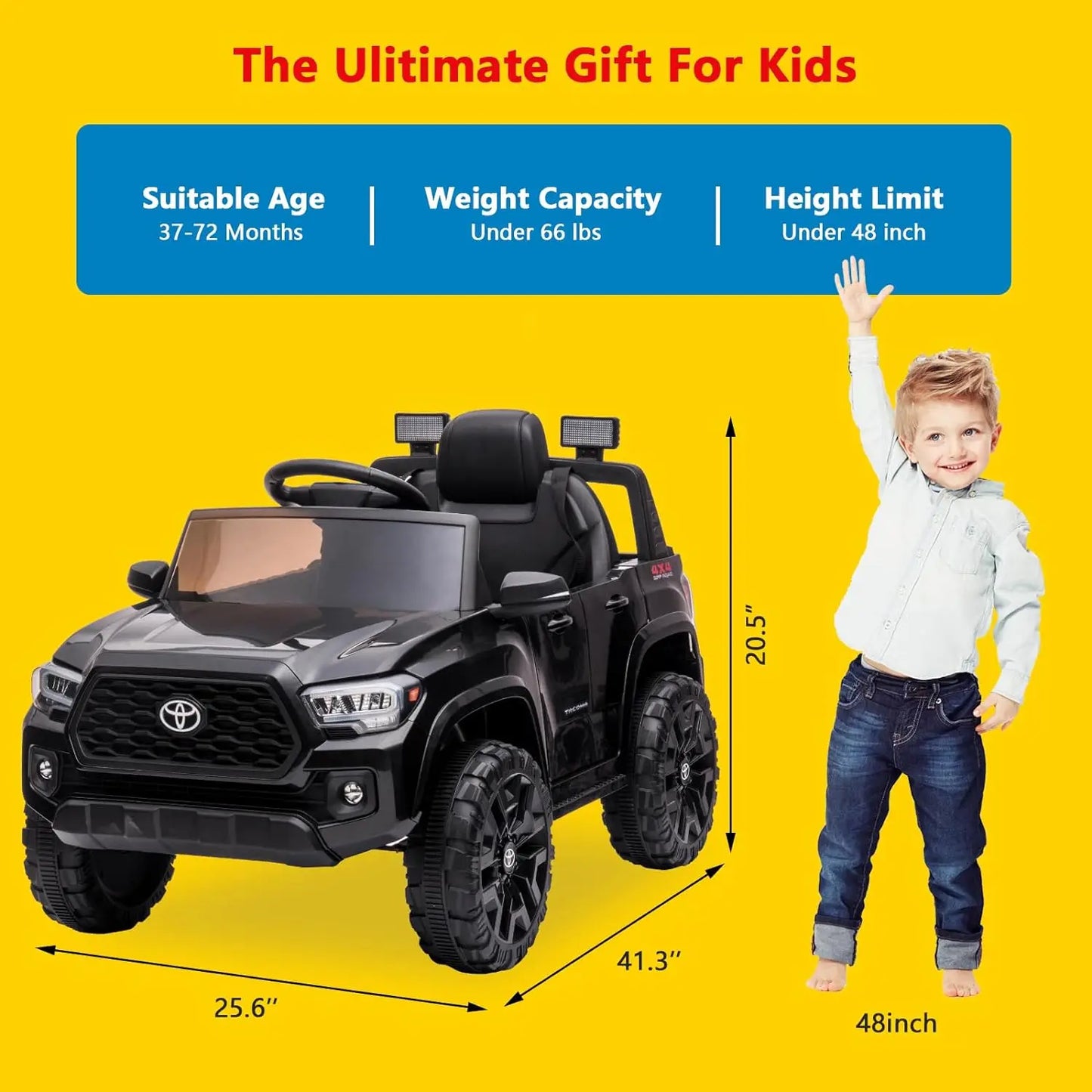 12V Kids Ride-On Truck Electric Vehicle with Remote Control, Safety Belt, LED Lights & 3 Speeds