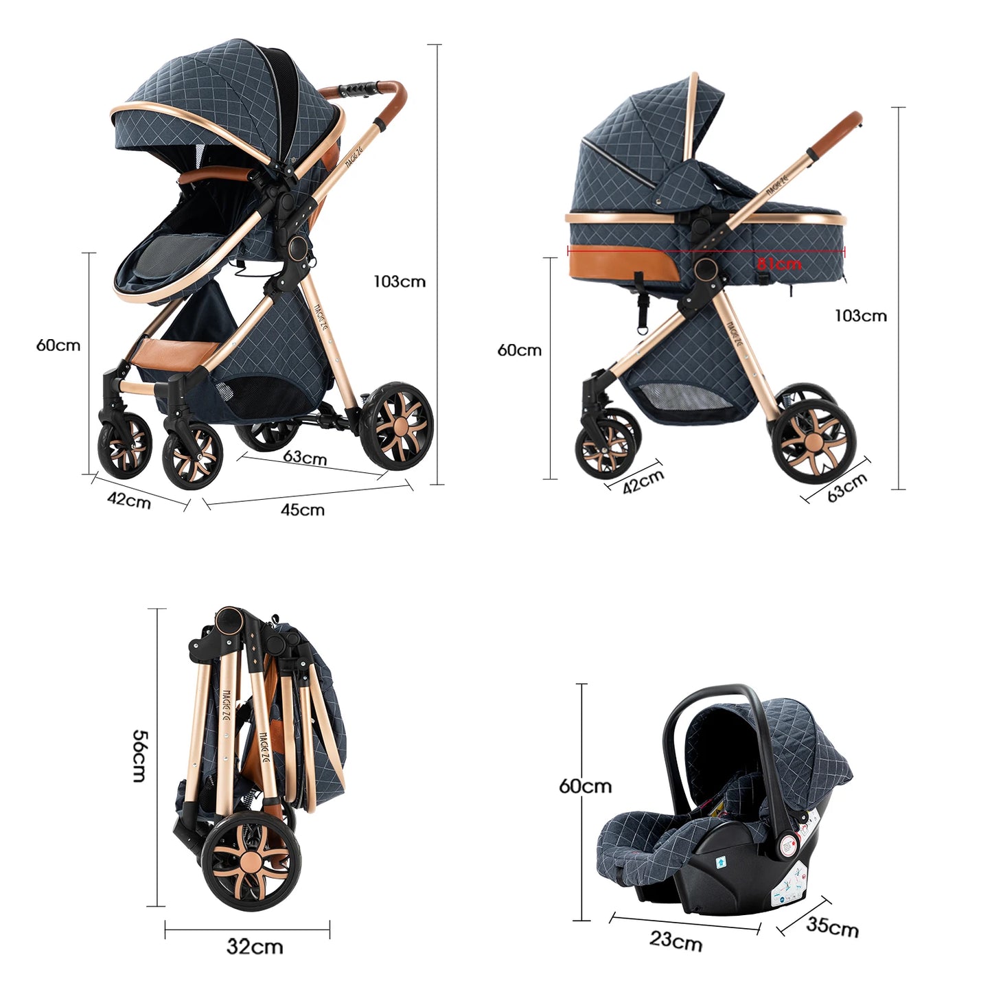 Luxury 3-in-1 Baby Stroller - High Landscape Portable Travel Pram & Pushchair for Newborns