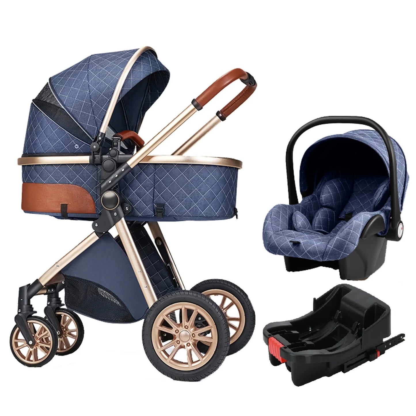 Luxury 3-in-1 Baby Stroller - High Landscape Portable Travel Pram & Pushchair for Newborns