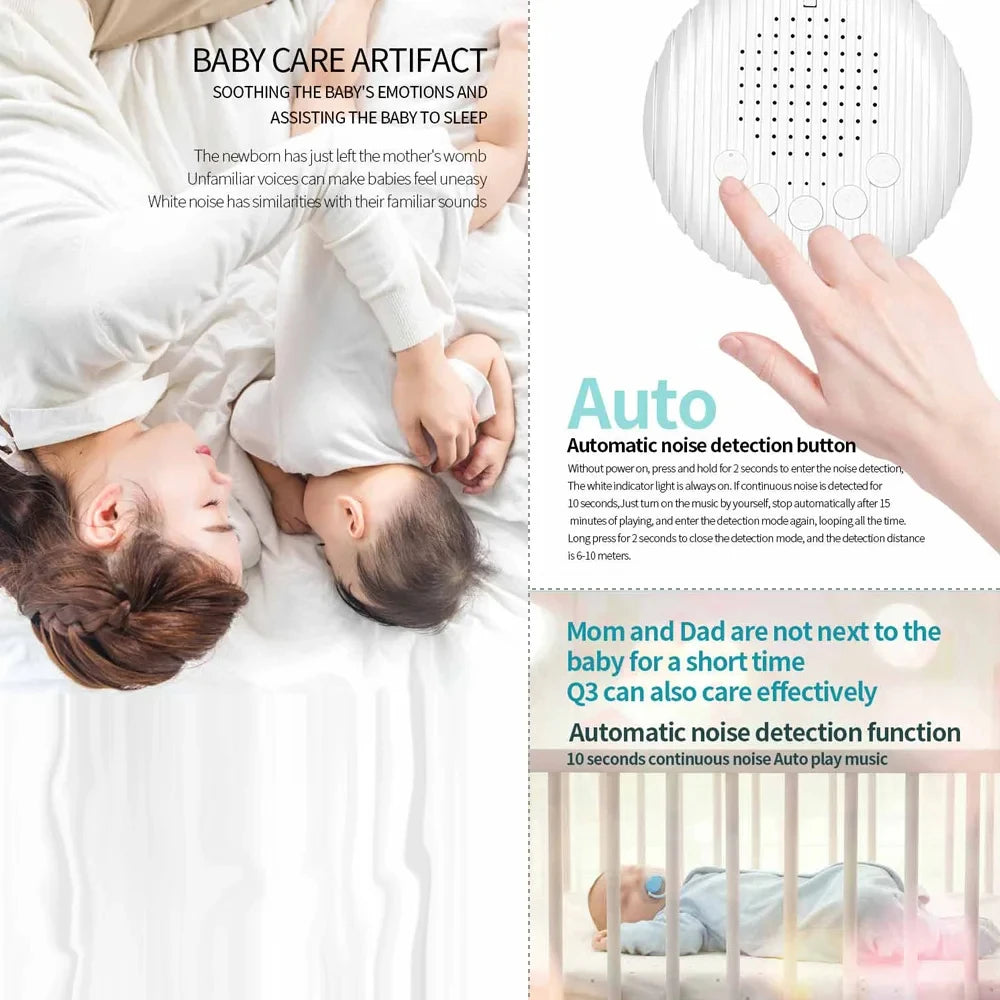 Portable Baby Sleep Sound Machine – 10 Soothing Sounds, Rechargeable, Adjustable Volume, Timer & Auto Detection