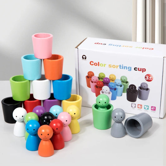 Montessori Color Sorting Toy - Wooden Peg Dolls & Cups: Trusted Early Learning