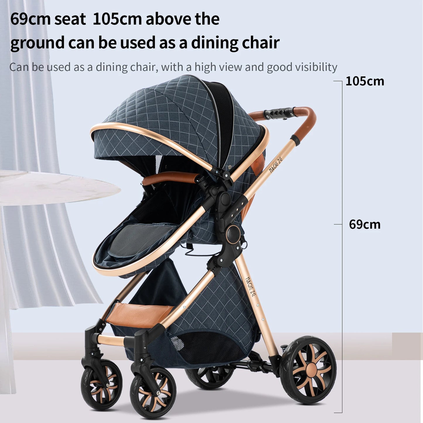 Luxury 3-in-1 Baby Stroller - High Landscape Portable Travel Pram & Pushchair for Newborns