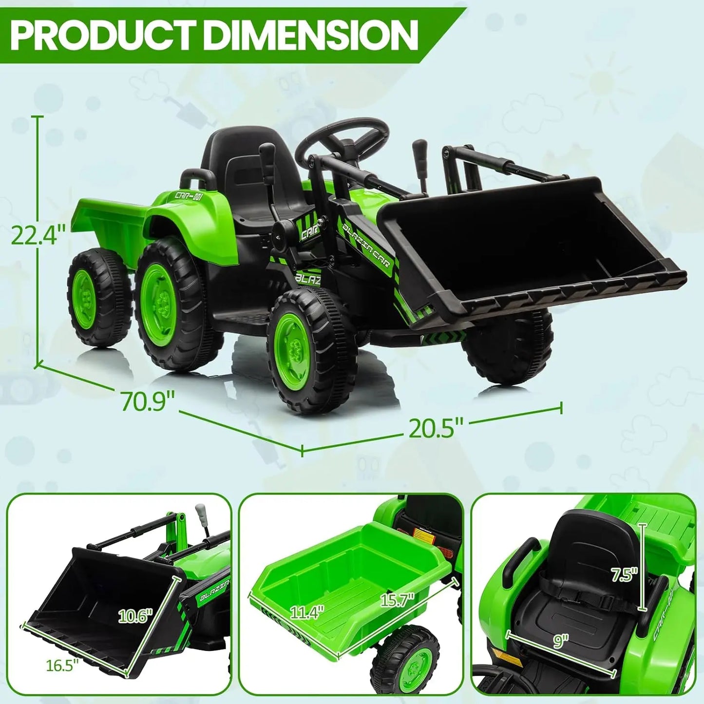 12V Ride-on Tractor for Toddlers with Detachable Trailer – Kids Electric Bulldozer Toy with Remote Control – Perfect for Outdoor Play