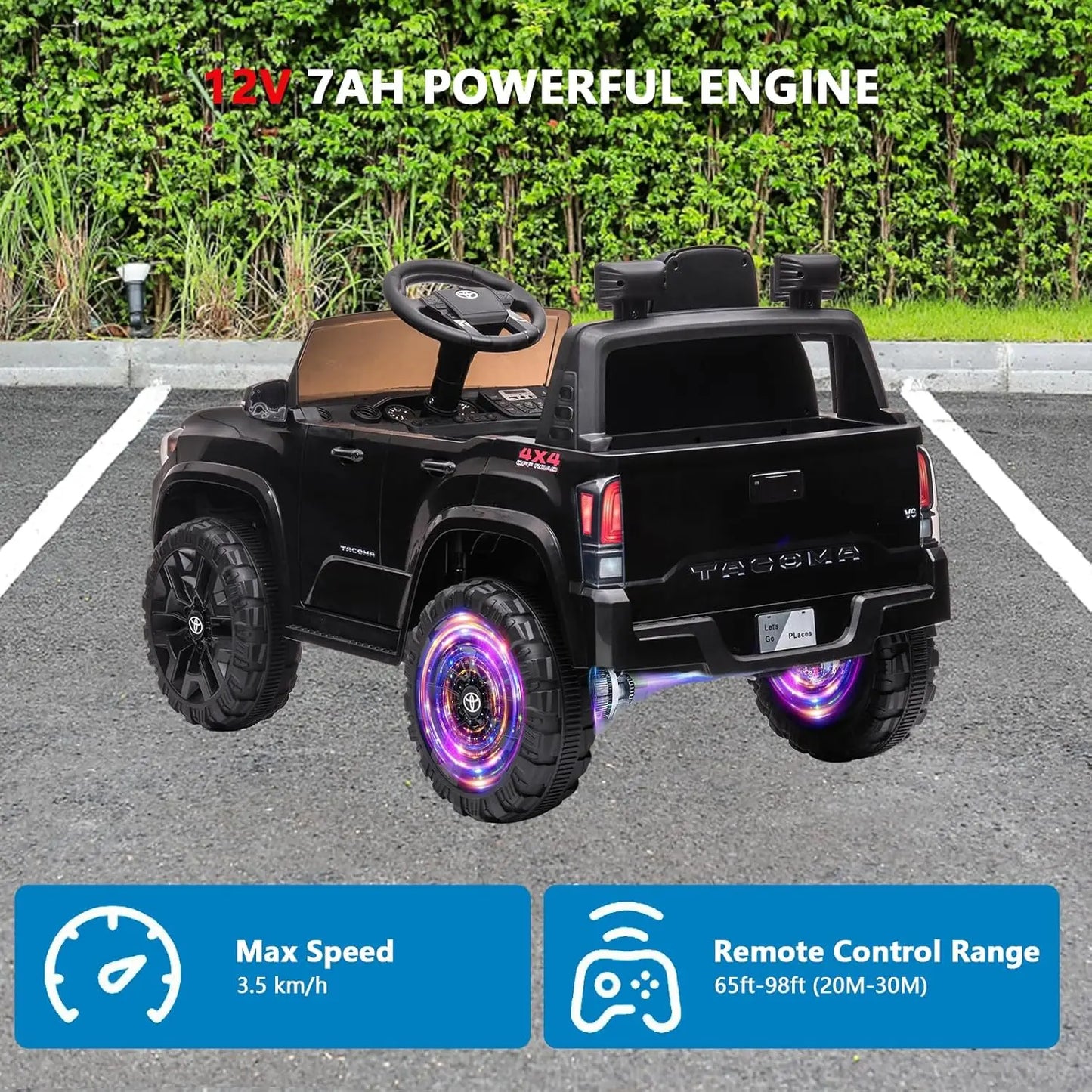 12V Kids Ride-On Truck Electric Vehicle with Remote Control, Safety Belt, LED Lights & 3 Speeds