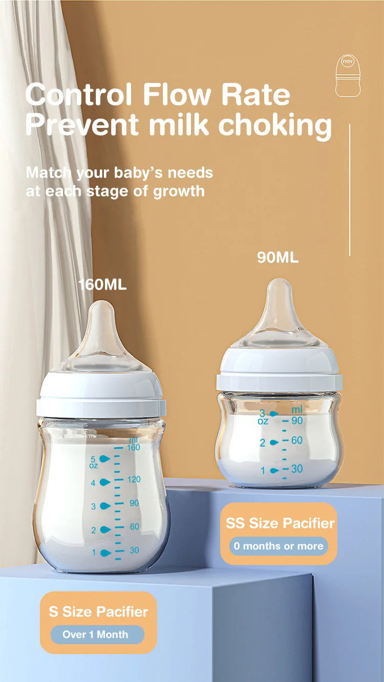 Dr.isla Anti-Choke Baby Glass Bottle – BPA-Free, Anti-Colic Feeding Bottle for Newborns (90/160ML) – Gentle & Safe for Your Little One