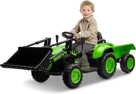 12V Ride-on Tractor for Toddlers with Detachable Trailer – Kids Electric Bulldozer Toy with Remote Control – Perfect for Outdoor Play