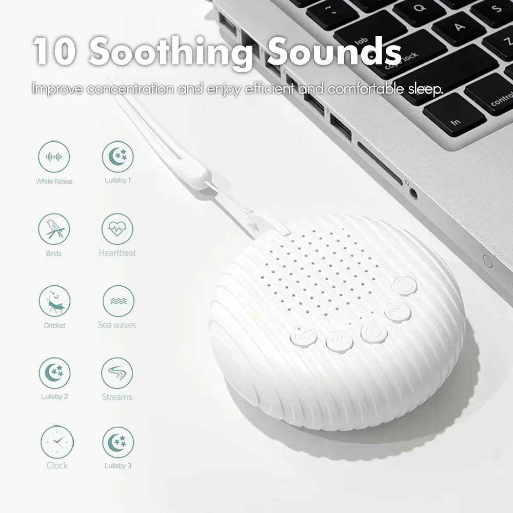 Portable Baby Sleep Sound Machine – 10 Soothing Sounds, Rechargeable, Adjustable Volume, Timer & Auto Detection