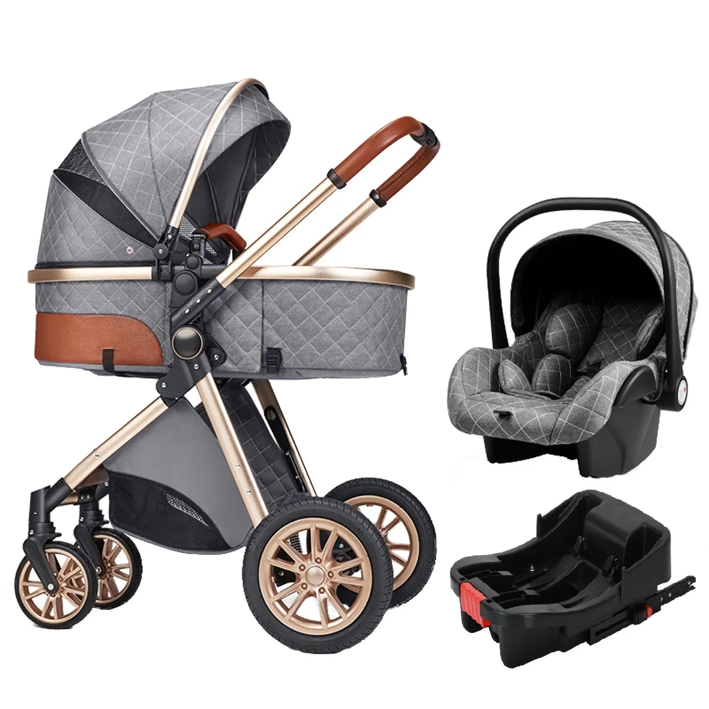 Luxury 3-in-1 Baby Stroller - High Landscape Portable Travel Pram & Pushchair for Newborns