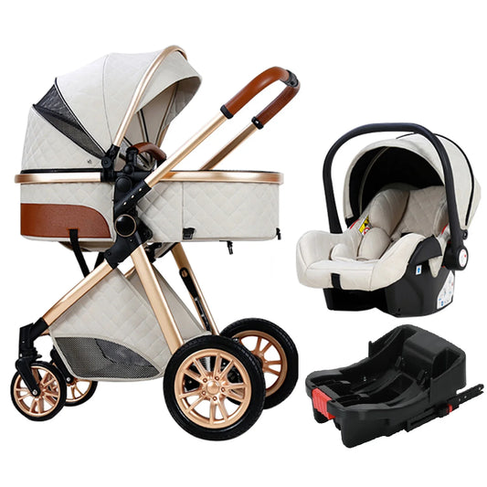 Luxury 3-in-1 Baby Stroller - High Landscape Portable Travel Pram & Pushchair for Newborns