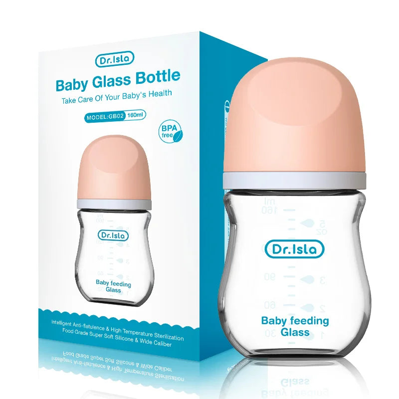 Dr.isla Anti-Choke Baby Glass Bottle – BPA-Free, Anti-Colic Feeding Bottle for Newborns (90/160ML) – Gentle & Safe for Your Little One