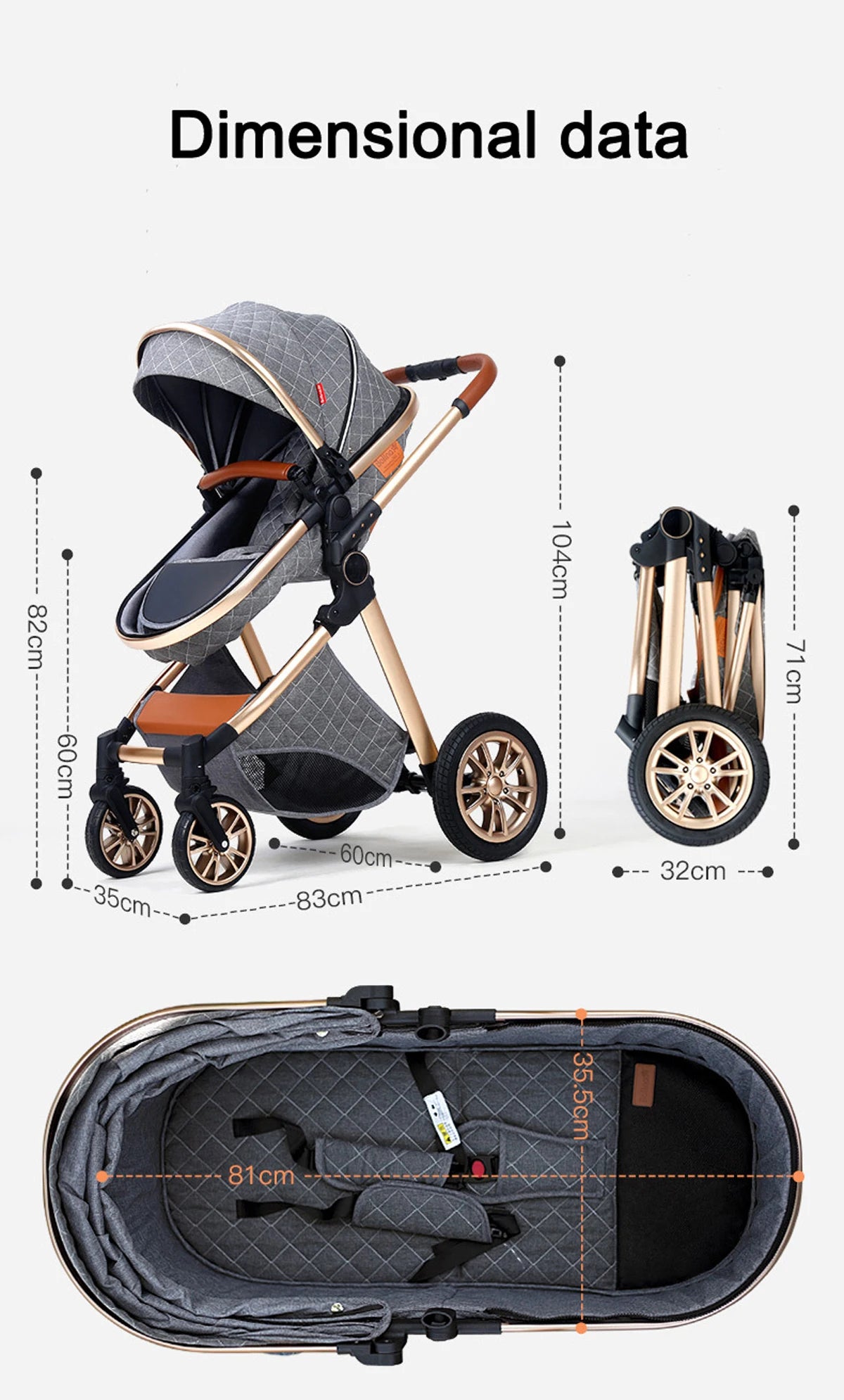 Luxury 3-in-1 Baby Stroller - High Landscape Portable Travel Pram & Pushchair for Newborns