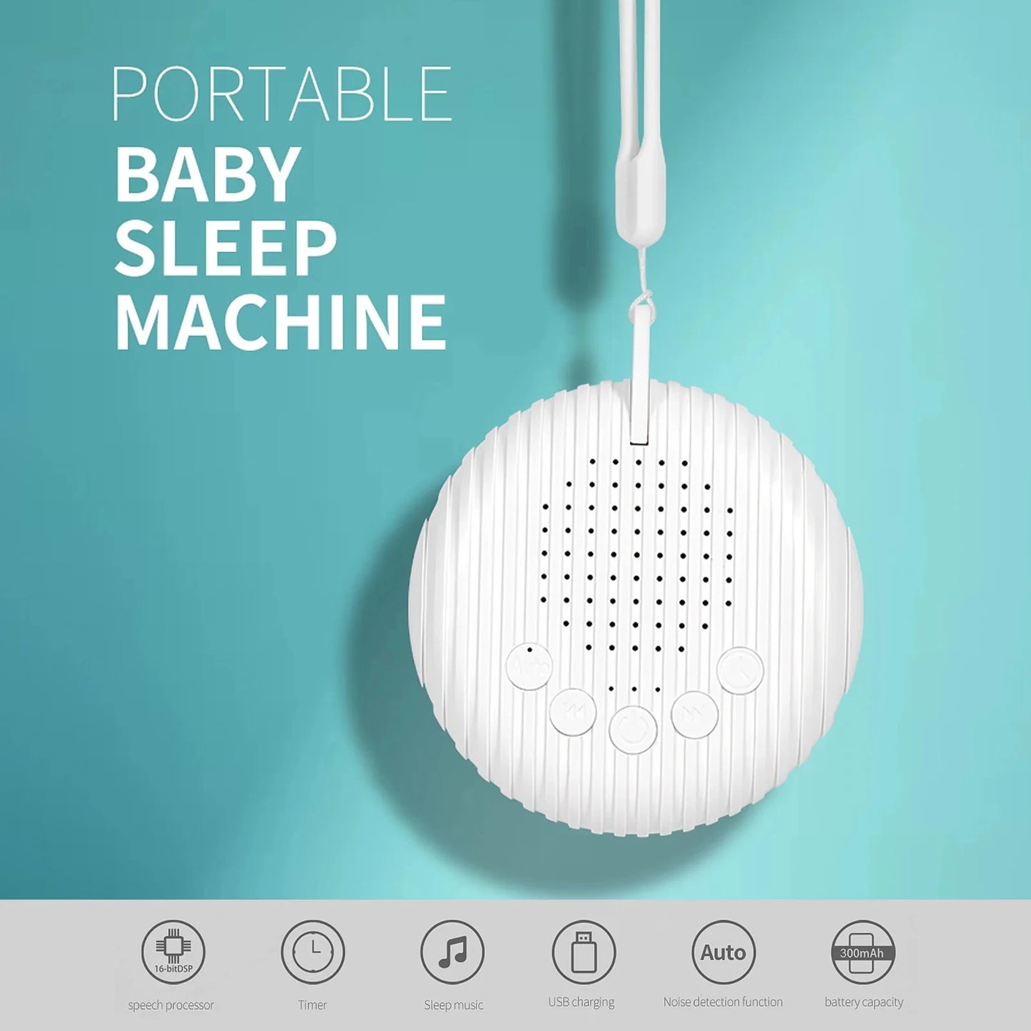 Portable Baby Sleep Sound Machine – 10 Soothing Sounds, Rechargeable, Adjustable Volume, Timer & Auto Detection